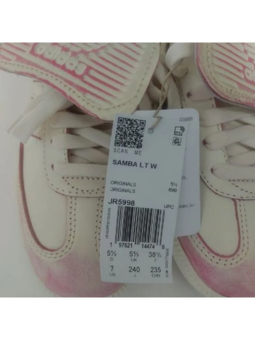 Adidas Samba LT Womens Size 7 Cream White Shock Pink Leather Sneakers Shoes New